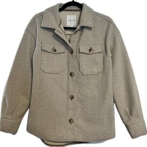 Avec Les Filles Beige Herringbone Women’s Fleece Button Down Jacket